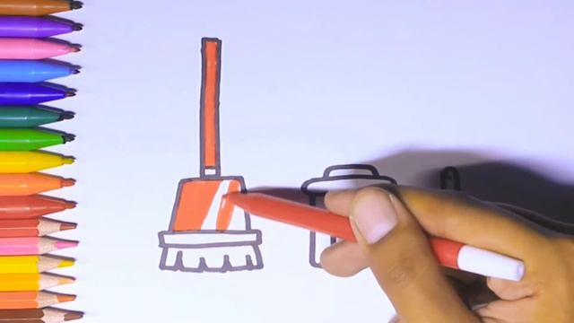 Cleaning Tools drawing and coloring | How to drawing a broom | trash bin drawing ideas смотреть онлайн