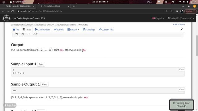 B - Permutation Check | AtCoder Solution | AtCoder Beginner Contest 205 | c++ смотреть онлайн