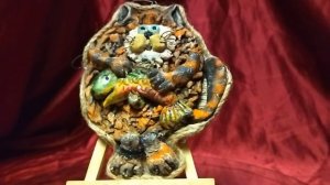 Панно из соленого теста "Кот-рыбак"