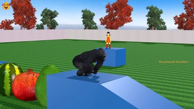 Funny Animals Jump over the Giant Fruits Game with Lion, Buffalo, Gorilla ,Zebra and Squid Game Dol смотреть онлайн