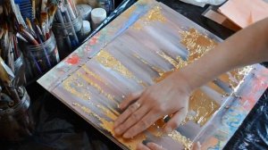 Мастер Класс. Картина акрилом ЦВЕТЫ с золотой поталью. Интерьерная картина.