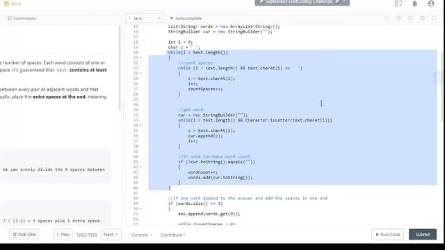 1592 Rearrange Spaces Between Words leetcode Java (very manual, no String Api) смотреть онлайн