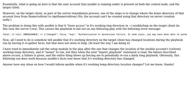 Unix & Linux: Ansible playbook fails when .ansible/tmp directory path changes смотреть онлайн