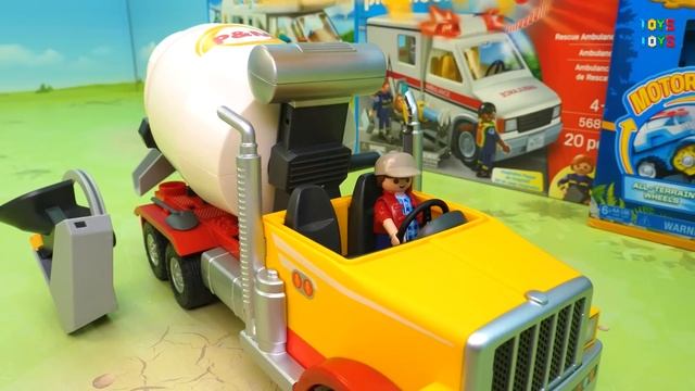 Самосвал бетономешалка Скорая помощь Грузовик - рабочие машины для мальчиков. смотреть онлайн