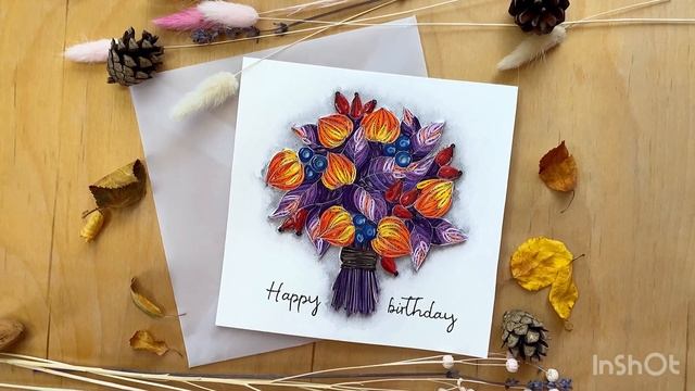 Autumn bouquet in quilling technique. Autumn vibes. Осенняя открытка в технике квиллинг. смотреть онлайн