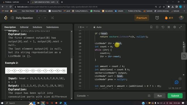725 || Split Linked List in Parts || C++ || Leetcode Daily Challenge смотреть онлайн