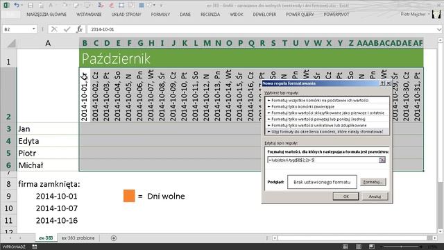 excel-383 - Grafik - oznaczanie dni wolnych (weekendy i dni firmowe) смотреть онлайн