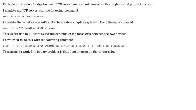 Unix & Linux: Socat. Bridge TCP - SERIAL PORT. With log смотреть онлайн