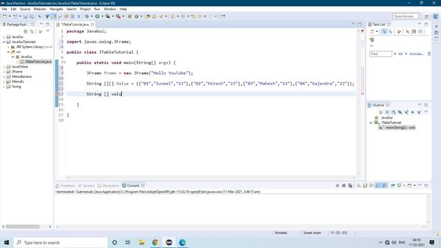 Create JTable In Java Swing смотреть онлайн