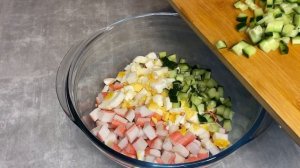 Ешь и не можешь остановиться!!!Очень вкусный САЛАТ с КРЕВЕТКАМИ и КРАБОВЫМИ ПАЛОЧКАМИ!!!