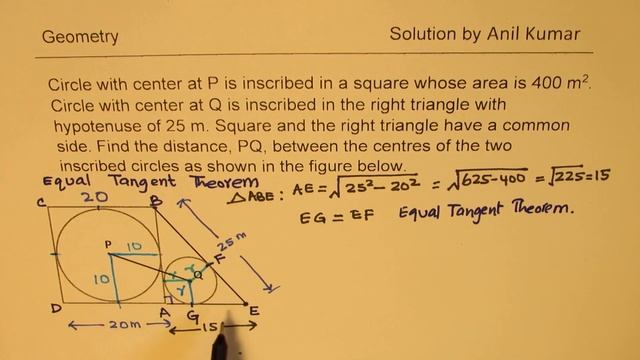 Geometry Find Distance Between the Inscribed Circles Center Equal Tangent Theorem смотреть онлайн