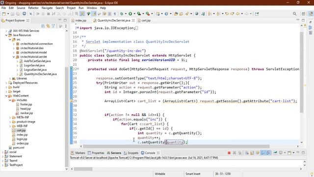 10. E-Commerce Shopping Cart Increase and Decrease Cart Product Quantity in JSP and Servlet смотреть онлайн
