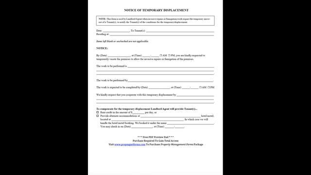 Notice Of Temporary Displacement: Property Management Forms смотреть онлайн