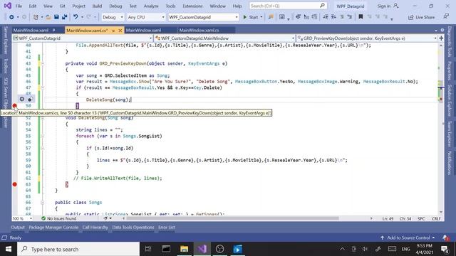 WPF Controls | 27-Datagrid Events | Delete Datagrid Rows | Part 9