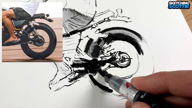 How to draw a COMPLEX motor bike reference (INK DRAWING) смотреть онлайн