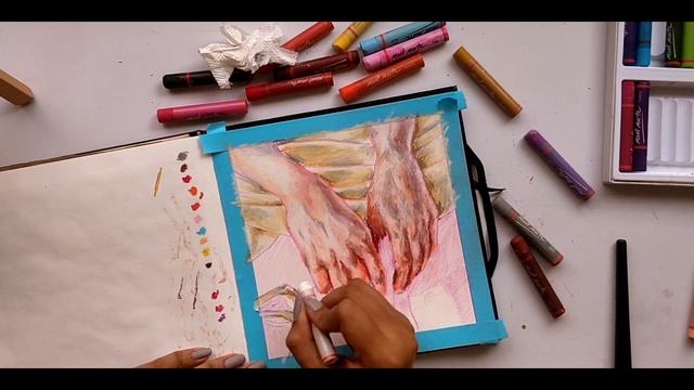 drawing with oil pastels | a hand study in my sketchbook смотреть онлайн
