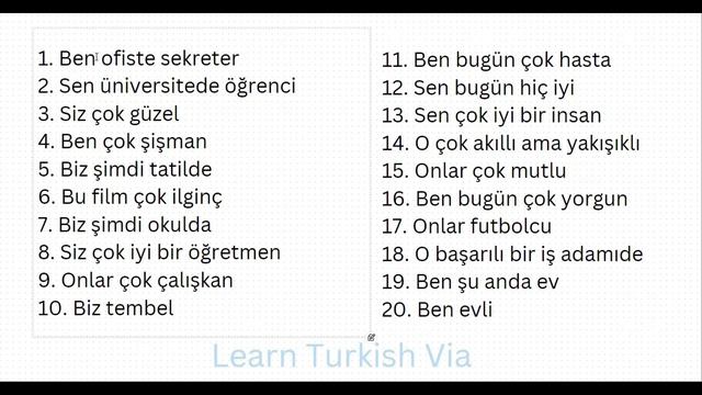 Turkish A1 Exercises 5 - Personal Pronouns / Noun Sentences смотреть онлайн