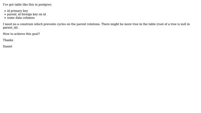 Databases: "No Loop" Constraint for hierarchical data in postgresql смотреть онлайн