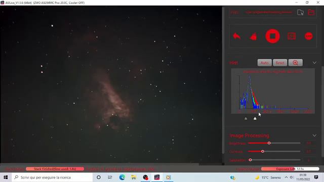 Omega Nebula - Nebulosa Aragosta - (M 17) Live Video From Balcony In Heavy Light Pollution - Asi