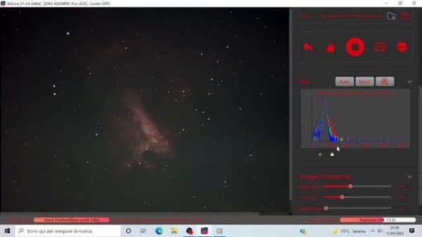 Omega Nebula - Nebulosa Aragosta - (M 17) live video from balcony in heavy light pollution - Asi