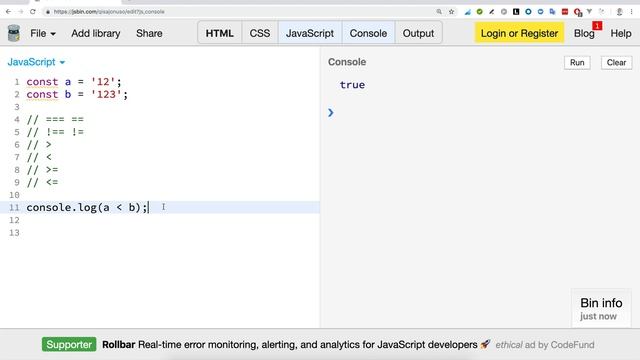 Операторы сравнения в JavaScript смотреть онлайн