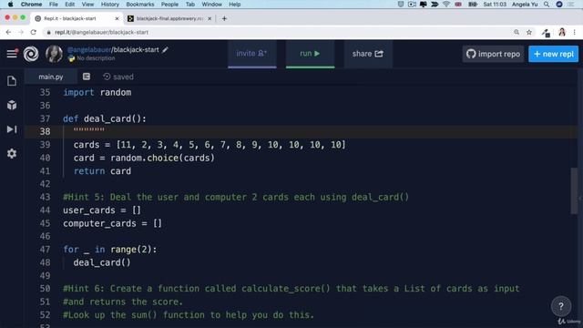 Day 11 - The Blackjack Capstone Project - 3 Hint 4 & 5 Solution Walkthrough смотреть онлайн
