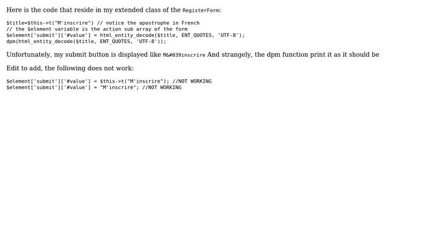 Drupal: Impossible to html_entity_decode the button title in a render array смотреть онлайн