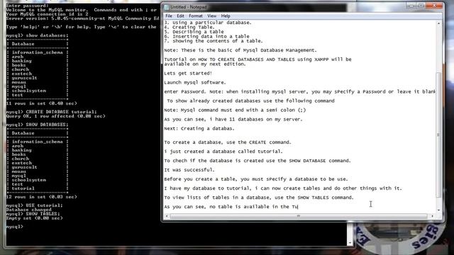 How to create a database using MYSQL SERVER 5 0 Pure coding Part 1 смотреть онлайн