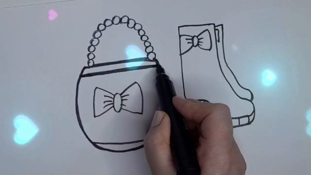 Рисунок и Раскраска СУМОЧКА и РАДУЖНЫЕ САПОГИ. Простые рисунки. /Mari rainbow coloring. смотреть онлайн