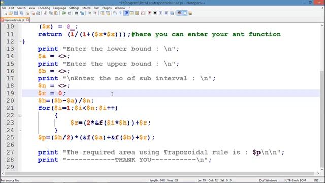 Trapezoidal rule implementation using Perl language смотреть онлайн