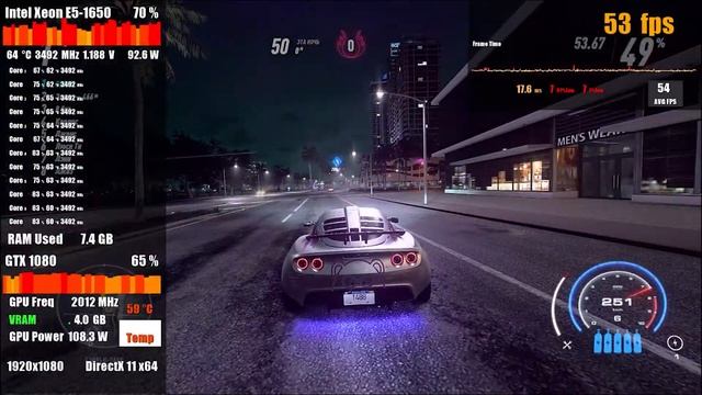 NFS Heat | E5 1650 + gtx 1080 | Ultra settings 1080p performance FPS test | rus\eng смотреть онлайн