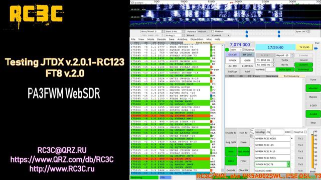 Testing JTDX-2.0.1-rc123 FT8 7.074 MHz - WebSDR SWL смотреть онлайн