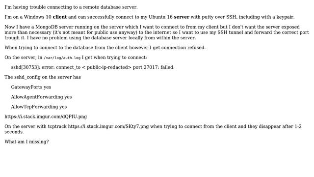 Putty SSH Tunnel Portforwarding not working with remote MongDB database смотреть онлайн