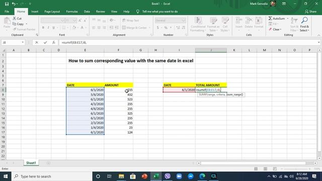 How to sum corresponding value with the same date in Microsoft Excel смотреть онлайн