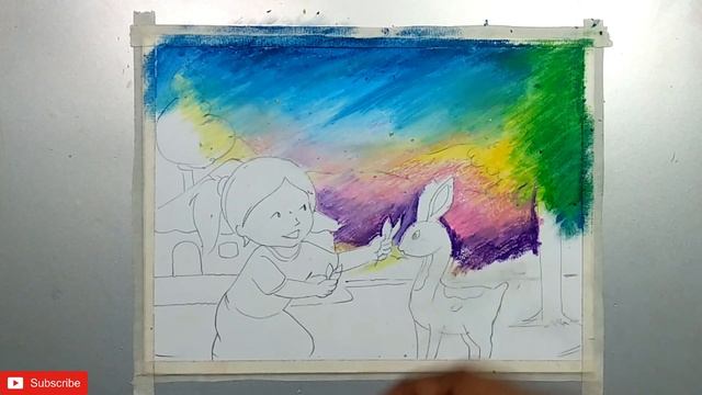 Cute scenery Drawing for kids || Showing kindness to animals смотреть онлайн