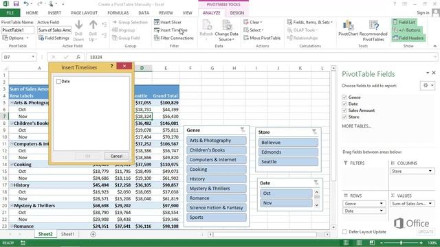 Use slicers, timelines, and PivotCharts to analyze your data in Excel 2013 смотреть онлайн