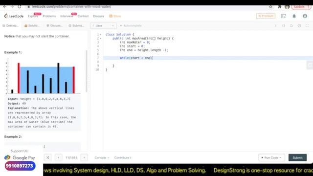 Container with Most Water - Leetcode problem 11 solution in Java смотреть онлайн