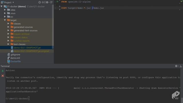 Packaging your .jar or .war files into a Docker container | Docker & Java смотреть онлайн