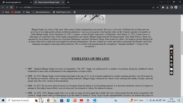 BHAGAT SINGH TRIBUTE PAGE (USING HTML AND CSS) смотреть онлайн