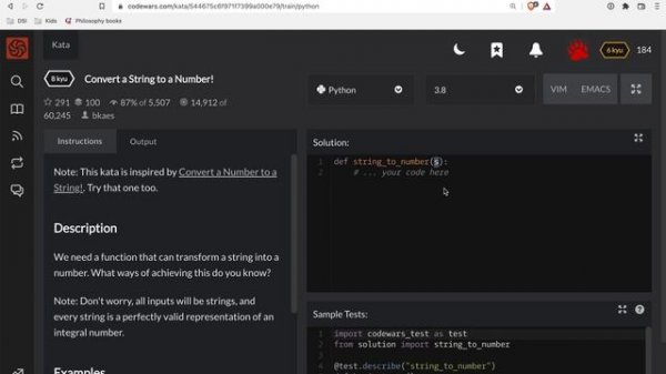 Codewars - Python - Convert a String to a Number!