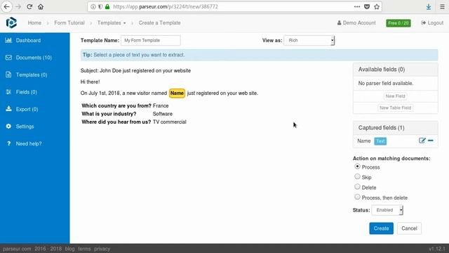 Create Your First Template To Extract Text From Emails With Parseur