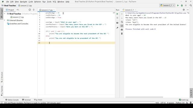 Python Lesson2.2: Lab Part 1 - Can I be President? смотреть онлайн