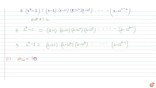 If `1,w,w^2,.....w^(n-1)` are then `n,` nth root of unity, then `(2-w)(2-w^2).....(2-w^(n-1)` смотреть онлайн