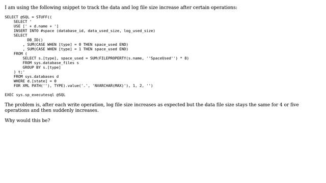 Data File Size Stays Same Whereas Log File Size Is Increasing смотреть онлайн