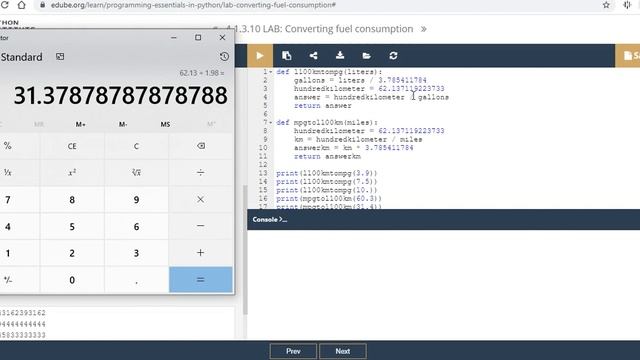 Python Essentials 4.1.3.10 Lab: Converting Fuel Consumption смотреть онлайн