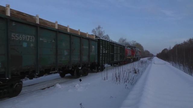 "Вместо секции Б". 2ТЭ116К-1255А/ТЭМ18ДМ-522 с грузовым поездом смотреть онлайн