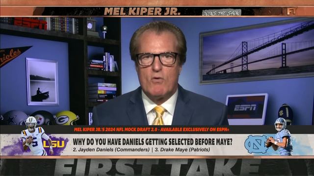 Mel Kiper Jr. explains drafting Jayden Daniels before Drake Maye on his Mock Draft 2.0 | First Take смотреть онлайн
