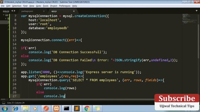 Node.js + MySQL CRUD - GET,POST and DELETE || NodeJs || UjjwalTechnical Tips смотреть онлайн
