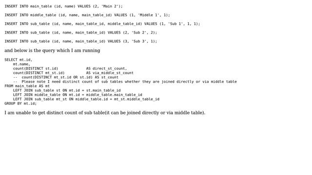 Databases: How to get distinct count on sub table joined via two different way? смотреть онлайн