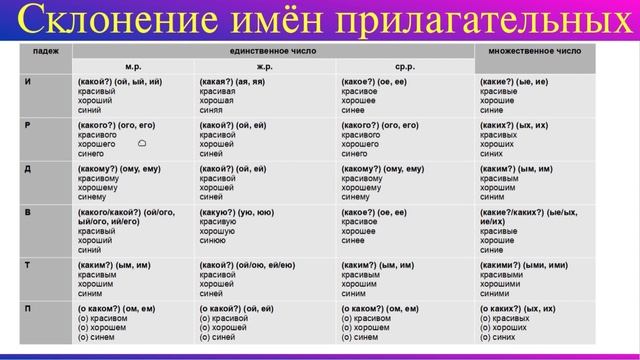 Прилагательное. Разряды и род имён прилагательных. Падежи прилагательных. Русский язык. смотреть онлайн